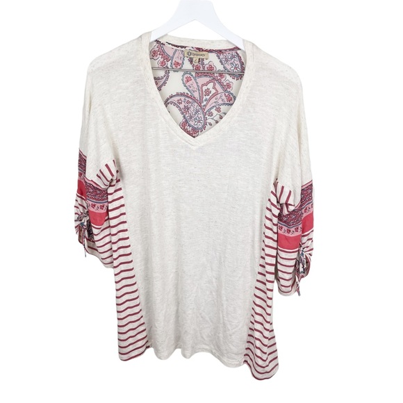 Democracy Women's Boho Paisley Mixed Print Linen Blend Blouse Size Large - Picture 2 of 9